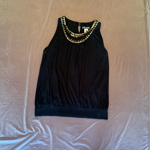 KRIZIA POI Black Sleeveless Top with Gold Embellished Neck Size 46/XL - Picture 6 of 8